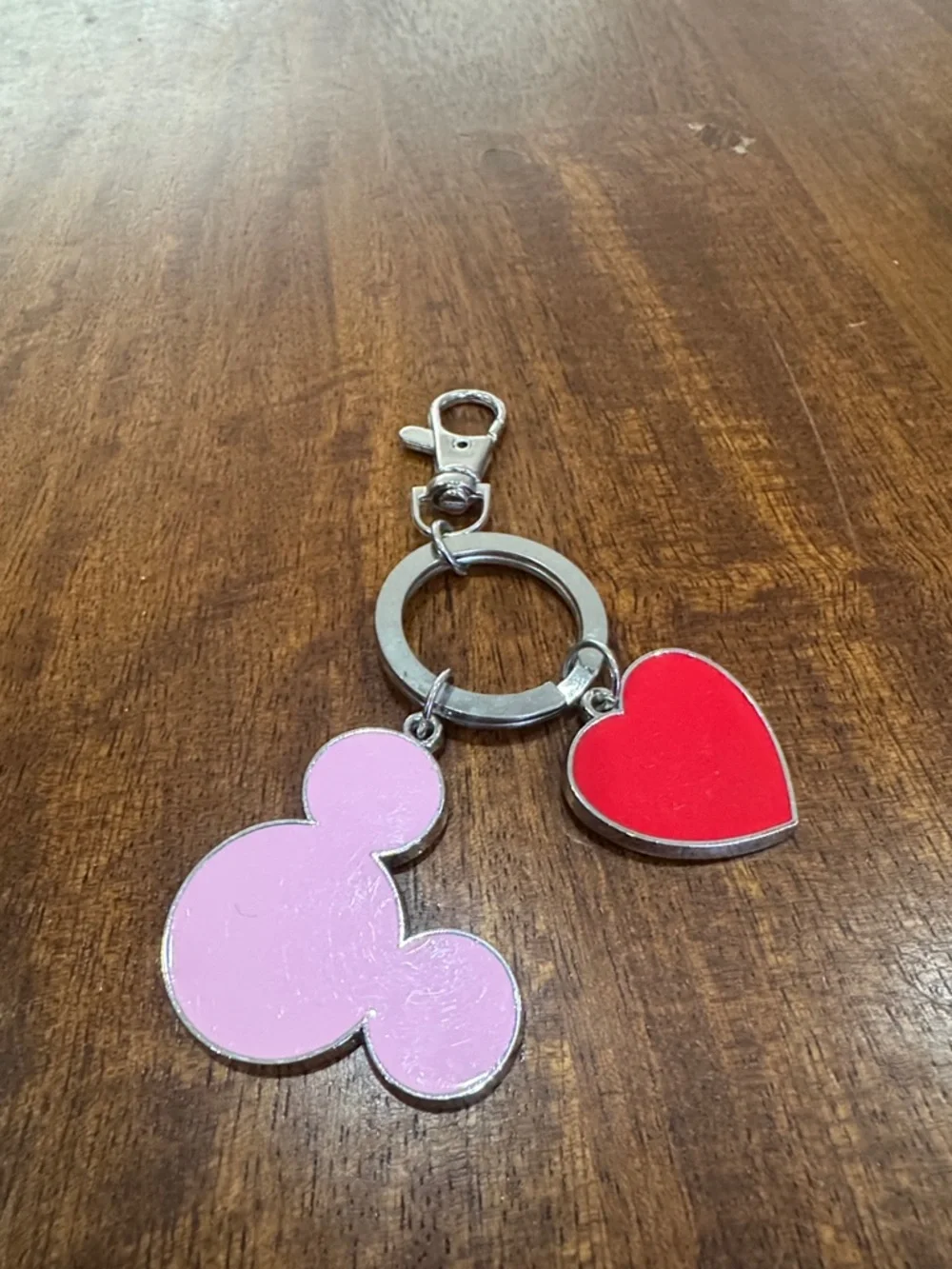Y2k Pink Mickey-Style Charm Keychain with Red Heart Accent